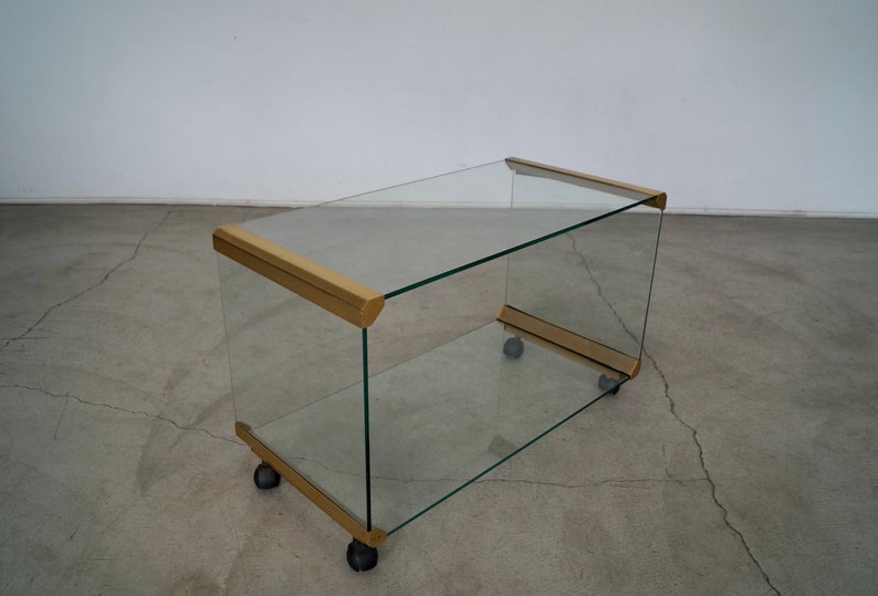 Vintage Midcentury Modern Brass & Glass Media Console Table Etsy