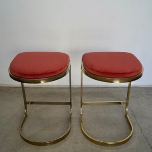 Pair of 1970's Hollywood Regency Brass Counter Stools image 4