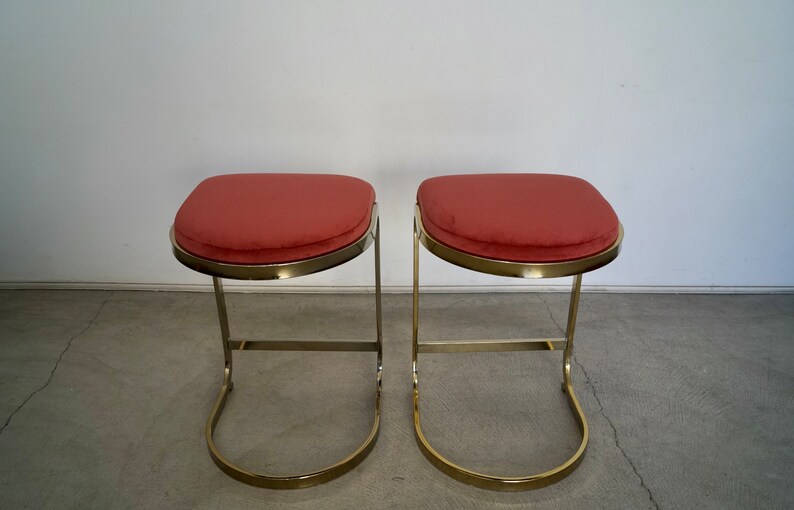 Pair of 1970's Hollywood Regency Brass Counter Stools image 4