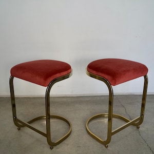 Pair of 1970's Hollywood Regency Brass Counter Stools image 1
