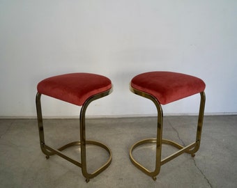 Pair of 1970's Hollywood Regency Brass Counter Stools
