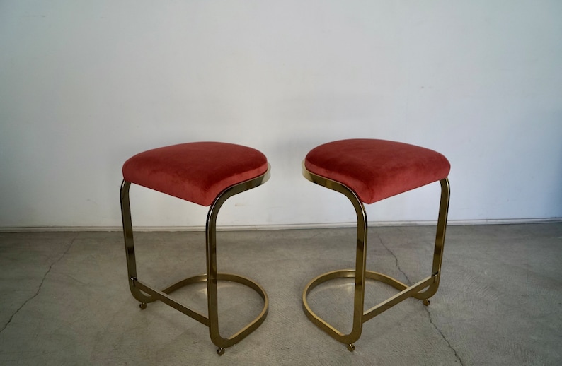 Pair of 1970's Hollywood Regency Brass Counter Stools image 1