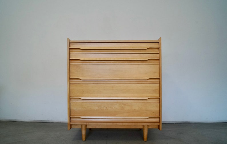 1950's Mid-Century Modern Solid Maple Crawford Furniture Highboy Dresser image 1