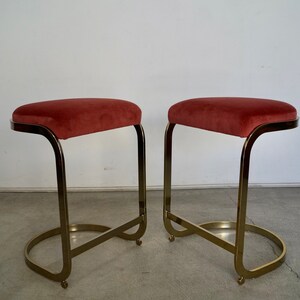 Pair of 1970's Hollywood Regency Brass Counter Stools image 6