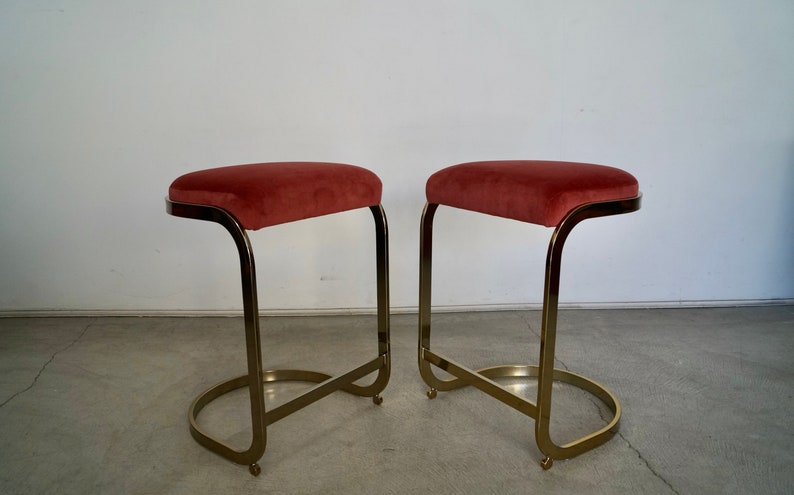 Pair of 1970's Hollywood Regency Brass Counter Stools image 6