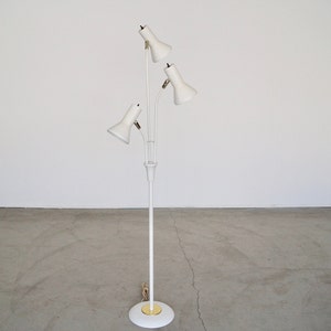 Mid-century Modern Triple Cone Light Floor Lamp in White & Brass image 2