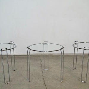 1970’s Mid-Century Modern Chrome & Glass Saporiti Nesting Side Tables