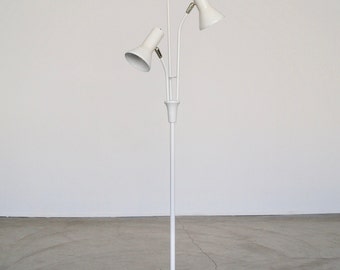 Mid-century Modern Triple Cone Light Floor Lamp in White & Brass!
