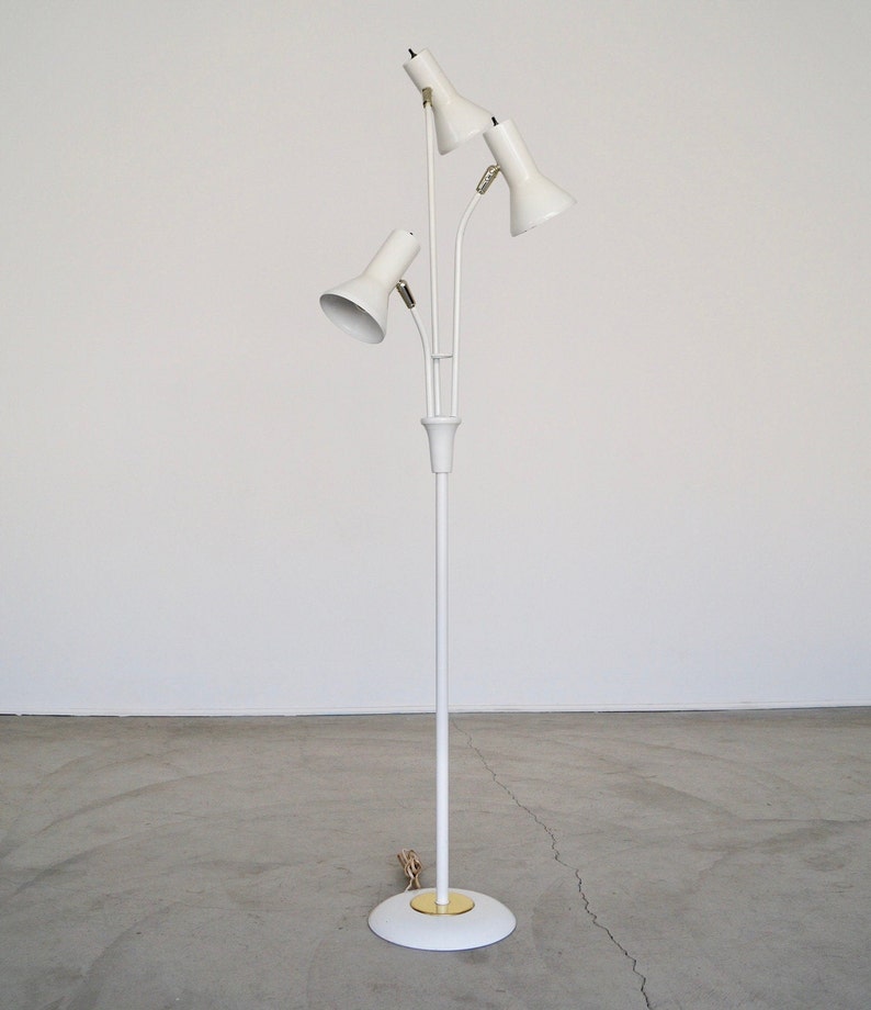 Mid-century Modern Triple Cone Light Floor Lamp in White & Brass image 1