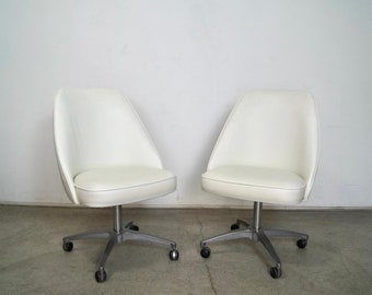 Pair of Mid-century Modern Dining Chairs / Desk Chairs Reupholstered in White!