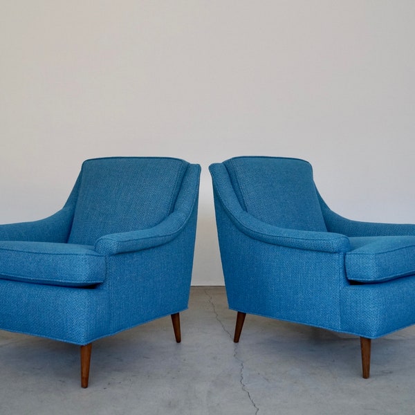 Pair of Gorgeous 1960's Mid-century Modern Lounge Chairs Reupholstered in a Stunning Teal Fabric!