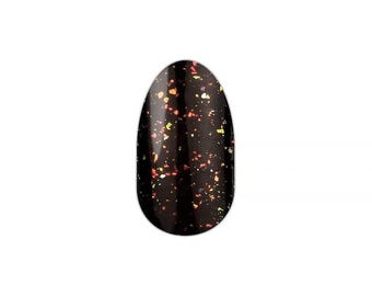 Loch Ness Monstress Prism Fx Color Street Nail Strips - Black with red, orange, golden glitter accents
