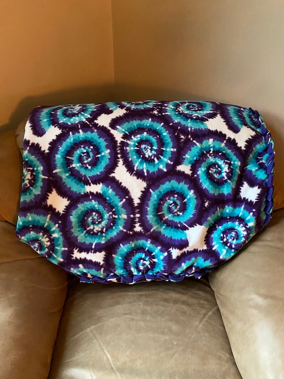 Purple and Teal Tie dye Braided Fleece Blanket Etsy Canada
