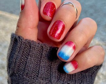 Firecracker Pop Color Street Nail Polish Strips: Red, White, and Blue Ombre