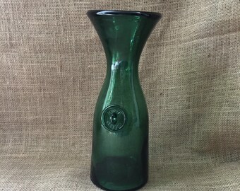 Vintage Glass Carafe--Green Glass Carafe--Vintage Italian Glass Carafe--Vintage Italian Wine Carafe--Vintage Glass Decanter--Small Glass Jug