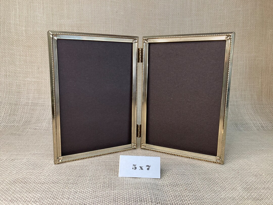 Vintage Double 5 X 7 Gold Picture Frametwo Hinged Gold Metal Etsy