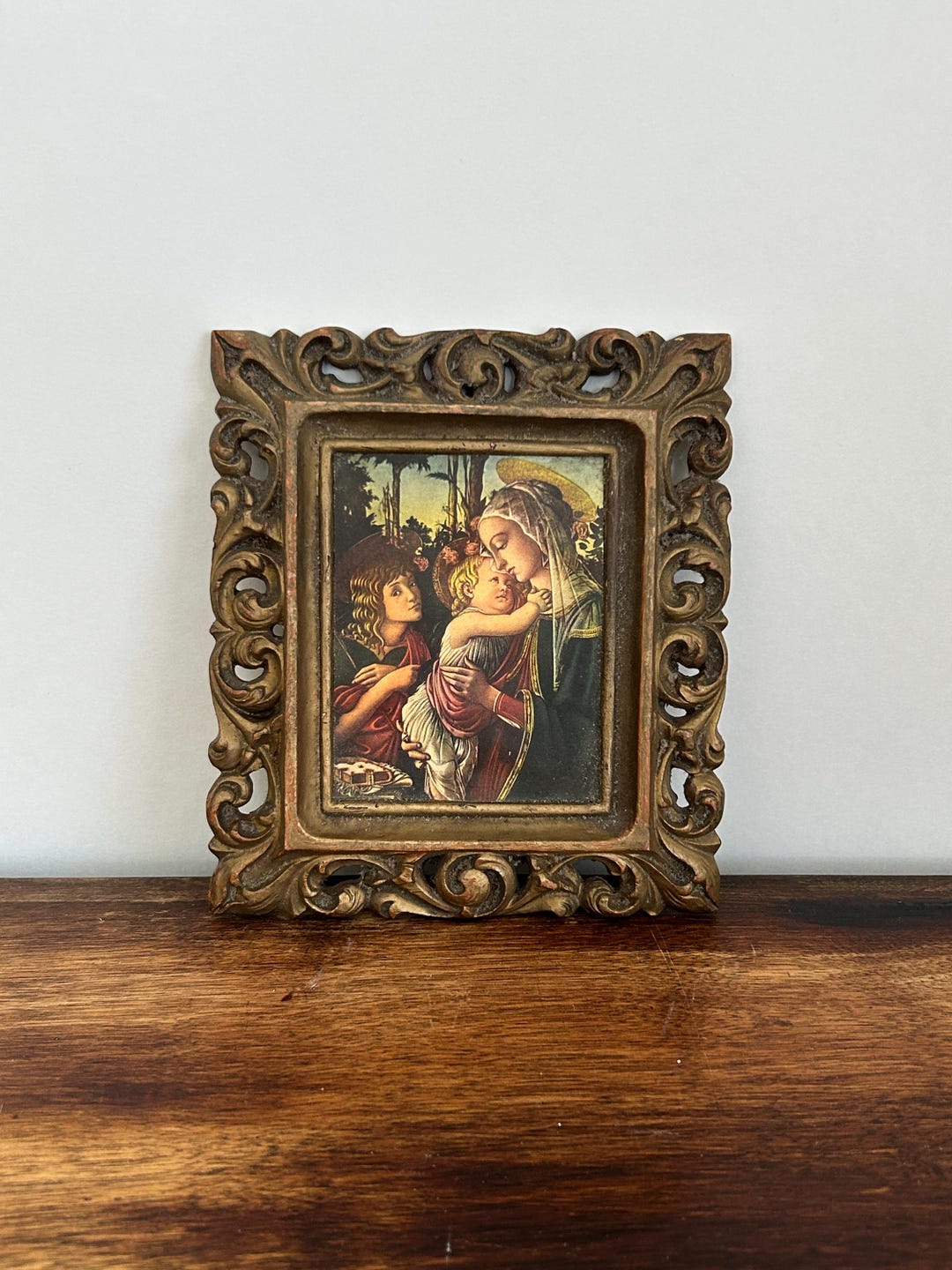 Vintage Botticelli Madonna and Child Florentine Plaque, Gilded Italian ...