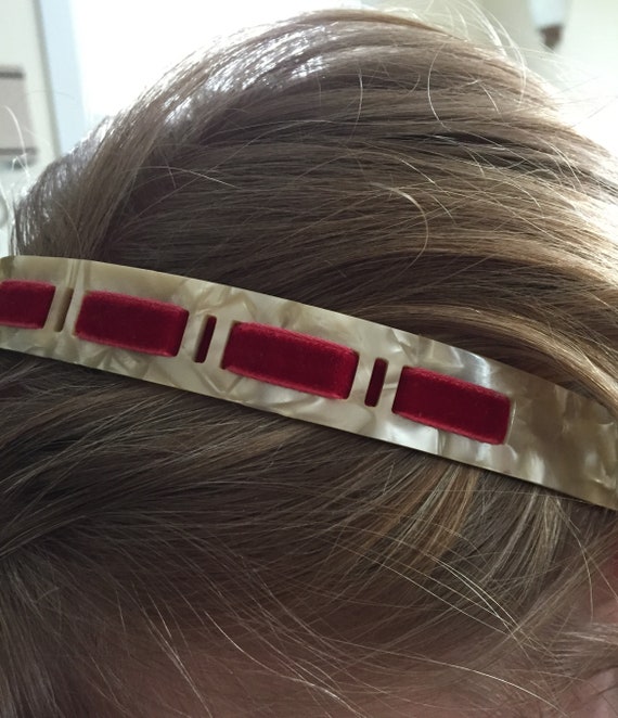 Vintage Headband--Pearl Celluloid Headband with Ve