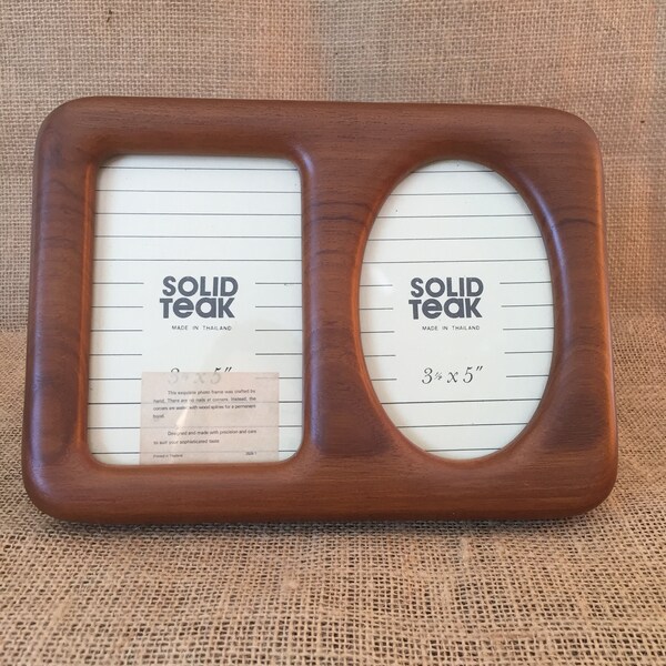 Vintage Teak Wood Picture Frame--3 x 5 Double Picture Frame--Small Tabletop Frame-Mid Century Modern Frame--Danish Modern Picture Frame