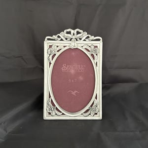 Vintage 5x7 Pewter Wedding Frame--5x7 Pewter Picture Frame with Bells and Flowers--Seagull Pewter 5 x 7 Frame--Engagement Photo Frame