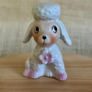Vintage White Poodle Porcelain Figurine--Ceramic Dog Figurine--Miniature Animal Menagerie Figurines--Kitschy Poodle Figurine