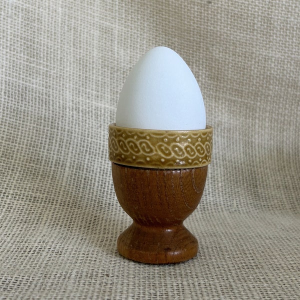 Vintage Egg Cups--Porcelain and Wood Egg Cup--Teak and Ceramic Egg Cups--Old Egg Cups--Votive Holders--Tealight Holders