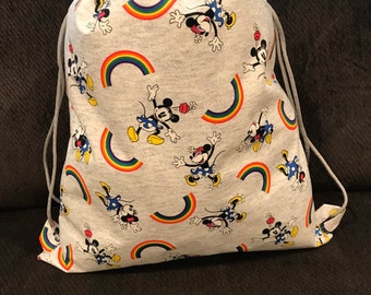 Minnie Mouse Gray Rainbow Drawstring Backpack