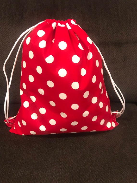 Polka Dot Drawstring Backpack Amazon.com | Pink White Polka Dot Print Drawstring Backpack  main image 3