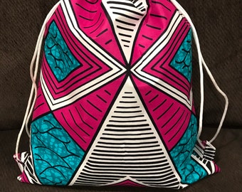 African cotton print drawstring backpack
