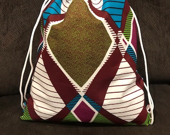 African Cotton Print Drawstring backpack