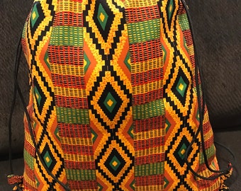 Diamond African Print Drawstring Backpack