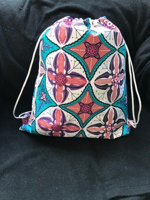 African Cotton Print Multi Color Drawstring Backpack - Etsy display picture 1