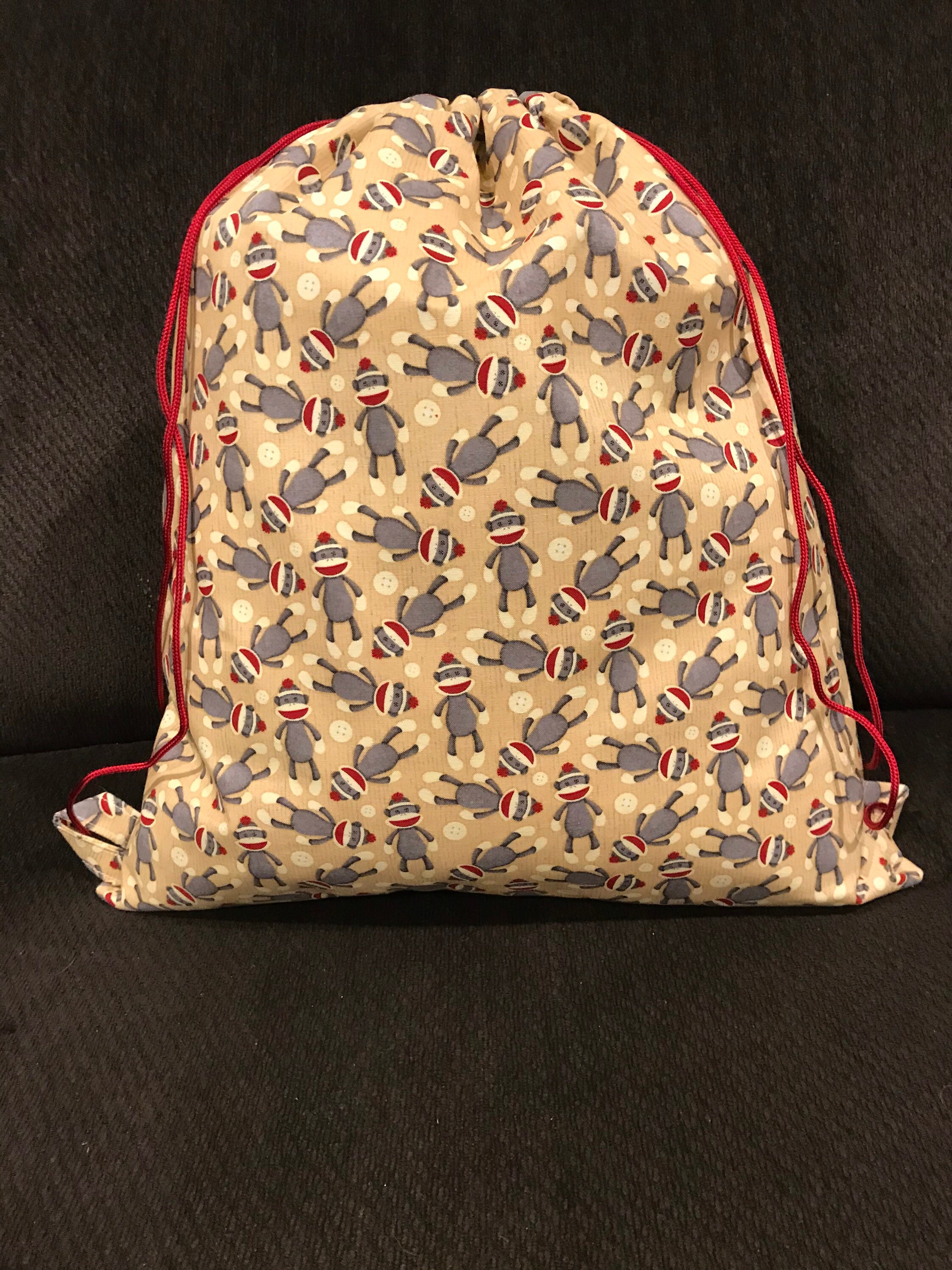 Sock Monkey Drawstring Backpack Etsy