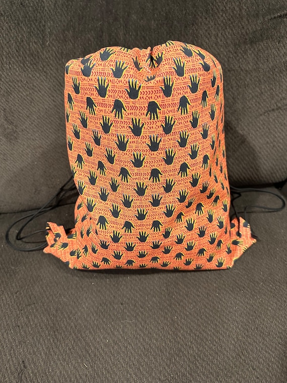 Orange Patterned Drawstring Backpack Drawstring Backpack, Made From Original Vintage Fabrics. - Etsy main image 3