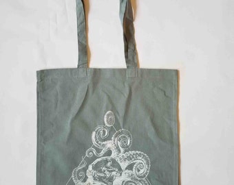 Bolsa de mano con estampado de pulpo: tinta atmosférica a base de agua sobre algodón