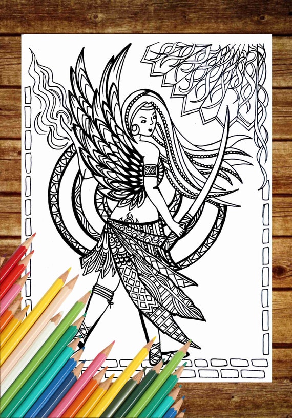 Download Items similar to Fantasy Coloring Page, Fairy Coloring Book Pages, Printable Adult Coloring, Art ...