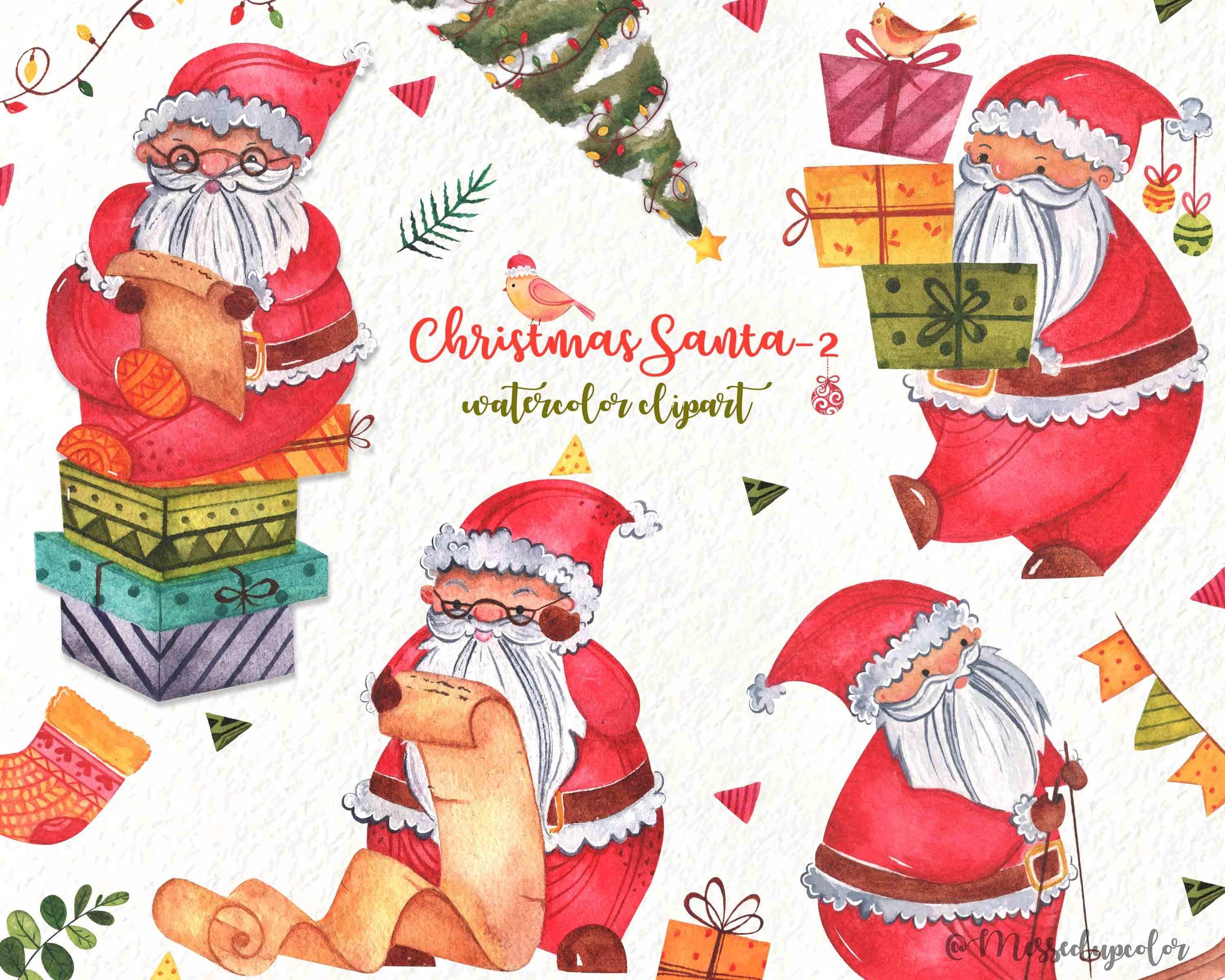 Christmas Clipart Christmas Watercolor Clipart Santa Claus - Etsy
