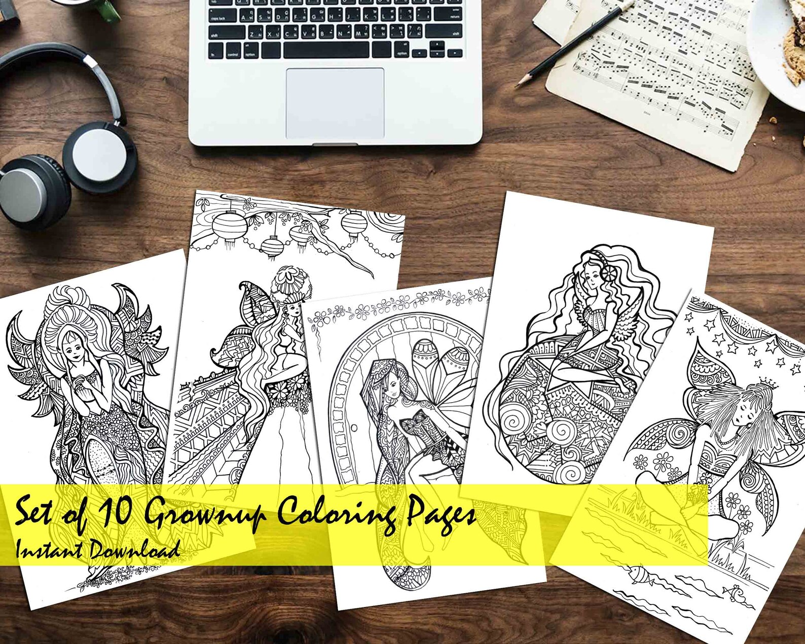 Set of 10 Printable Adult Coloring Book Pages Coloring Book | Etsy