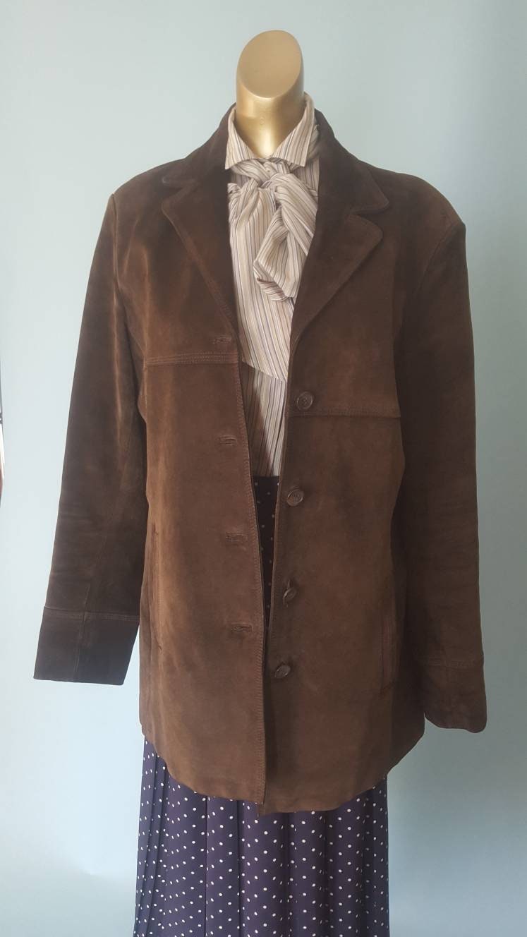 Image of Fab S Chocolate Brown Mid Length Suede Jacket