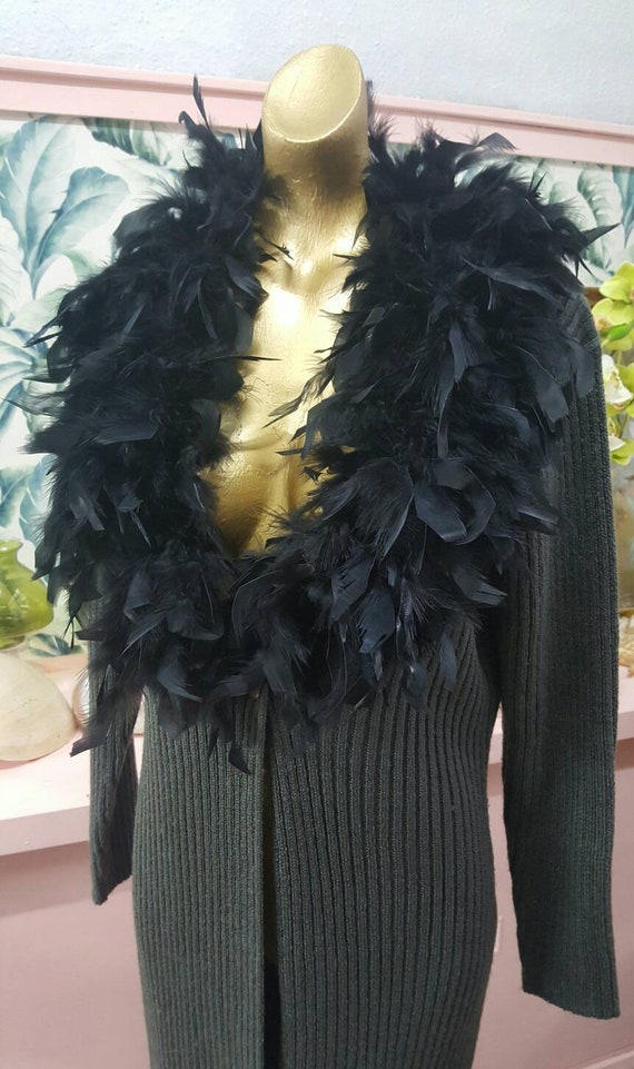 80s feather boa knitted coat etsy