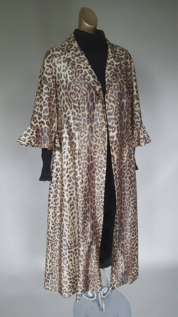 Image of An Incredible S Lurex Leopard Print Duster Coat With Flutter Frill Sleeves
