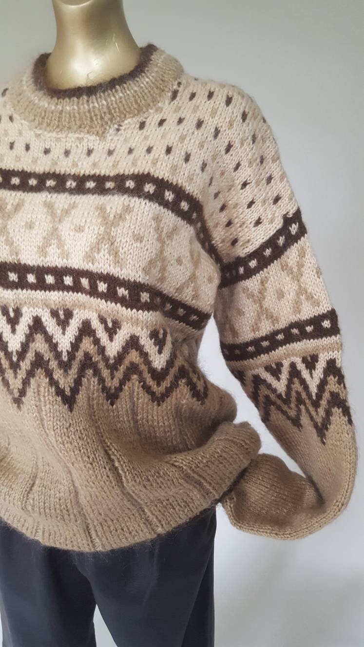 Image of Amazing Pure Wool Hand Knit Vintage Unisex Ski Jumper