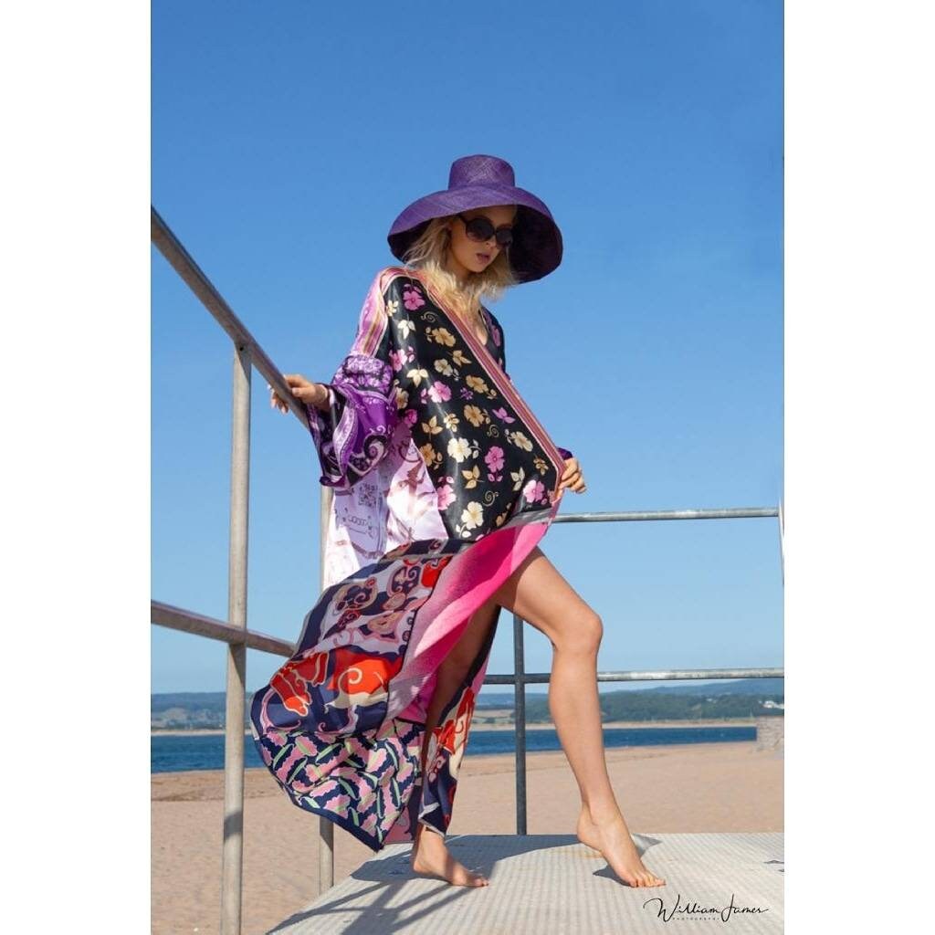 Image of Exquisite Baroque Kimono Style Silky Robes Repurposed From Vintage Scarves