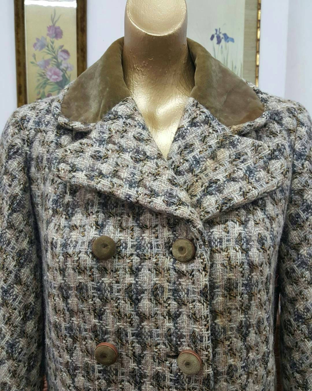 Stunning 60s mohair and wool tweed coat with velvet trim | Etsy