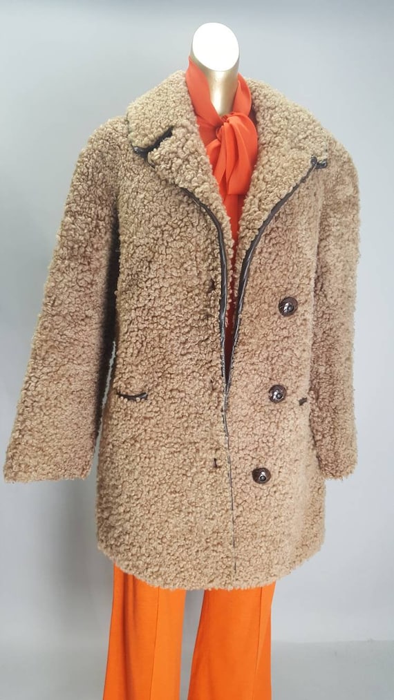 Stunning curly wool trendy 1960s original leather