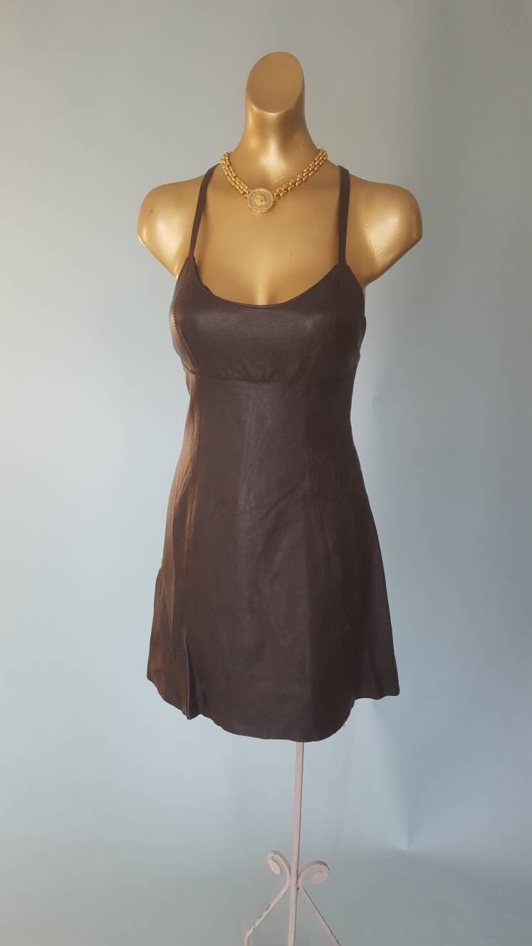 Image of Amazing S Racing Back Softest Black Leather Slip Mini Dress