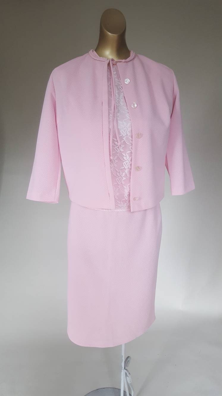 Image of Fabulous S Pink Three Piece Skirt Suit With Lacy Top