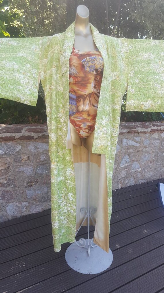 Stunning lime green and cherry blossom print long