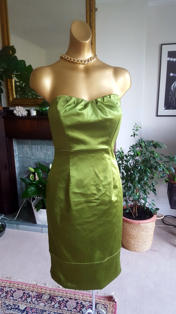 Green satin cocktail dress new arrivals