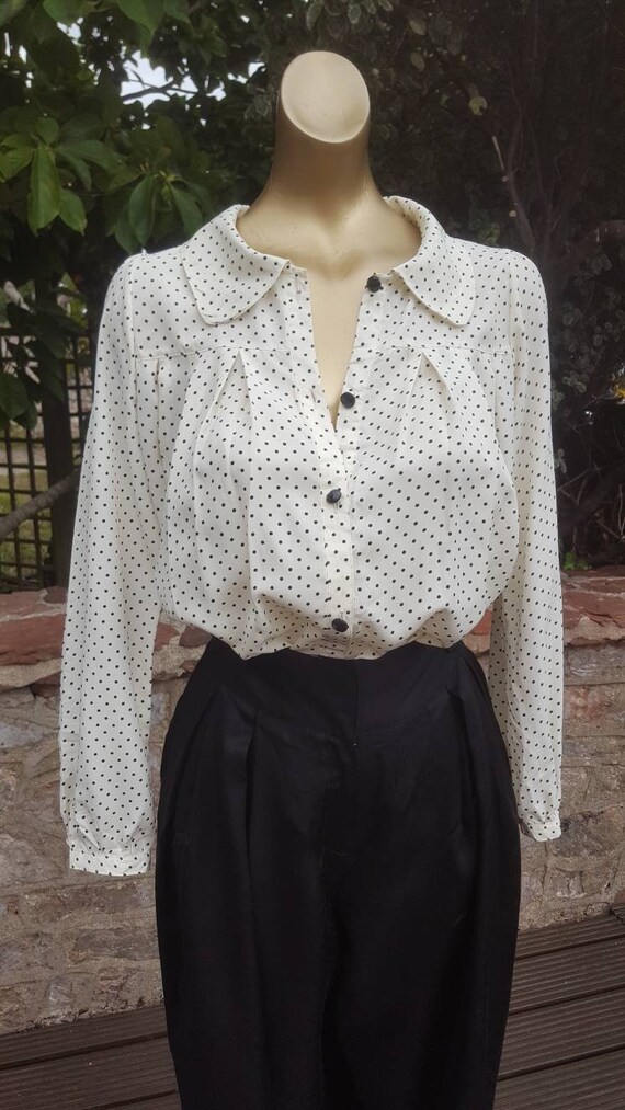 80s vintage peter pan collar polka dot smocked ple